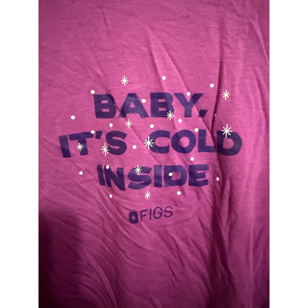 Figs Super Soft Long Sleeve Graphic Tee Purple Baby Its Cold Inside XL
